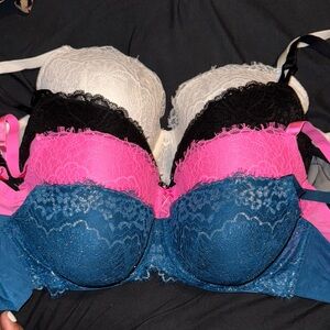Victoria's Secret Lace Bra Trio - Black, Pink, Blue, Cream-washed but never worn